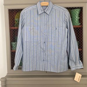NWT Vintage Giorgio Armani Blue Stripe Button Down Shirt w Shoulder Pads 10